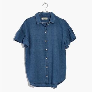 Central Ruffle-Sleeve Shirt in Indigo
